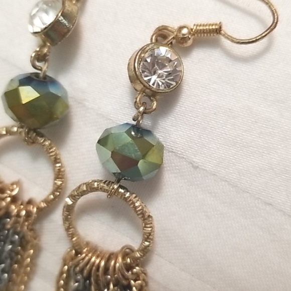 Gold Silver Beaded Chain Earrings - Picture 2 of 4